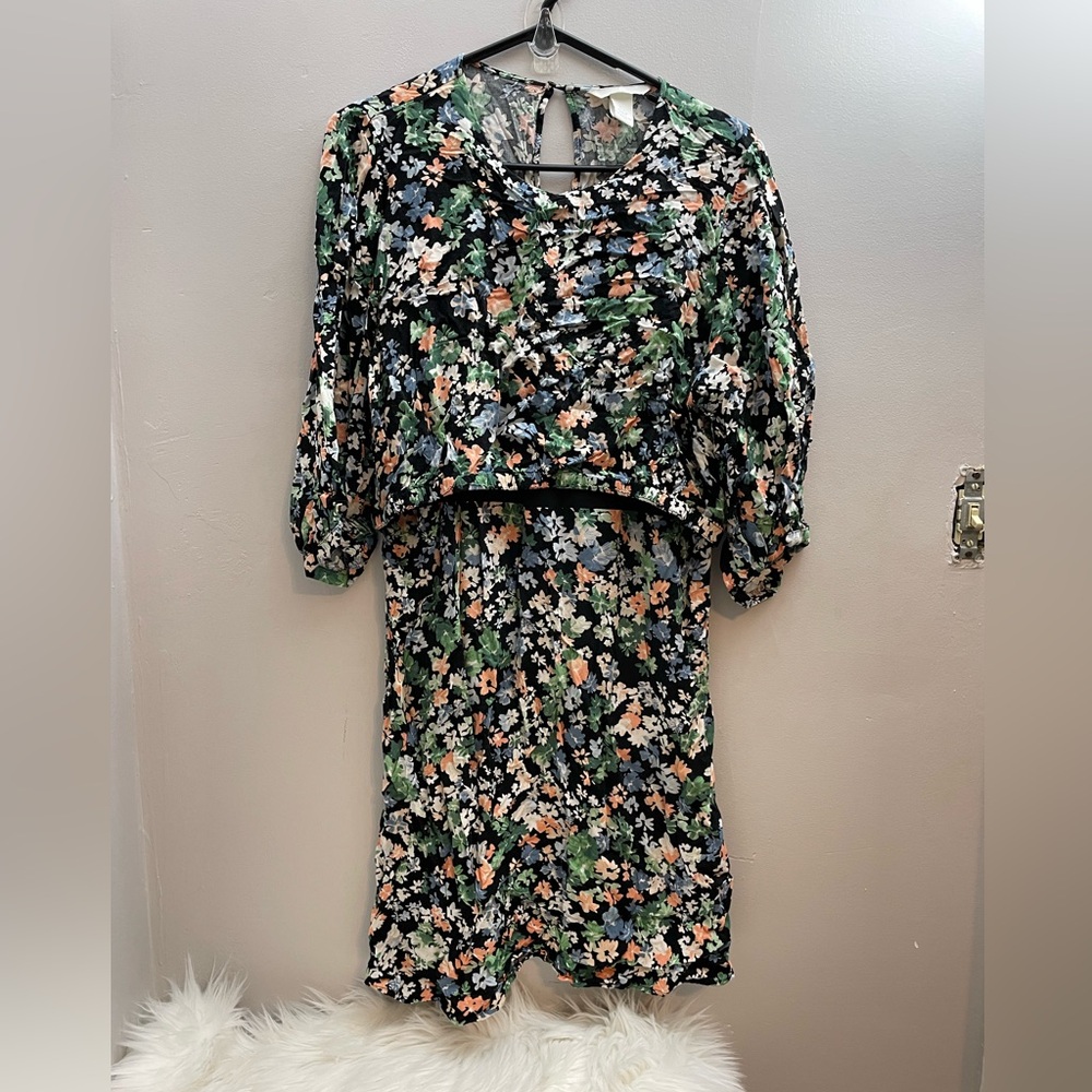 H&M Floral Print Maternity Dress with Puff Sleeves